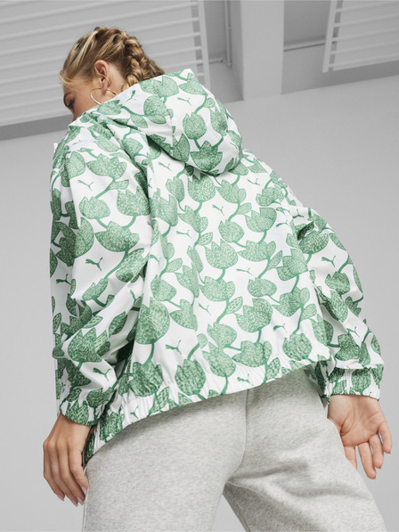 Puma Weiße und grüne Puma Blossom AOP Windbreaker leichte gemusterte Jacke für Damen
