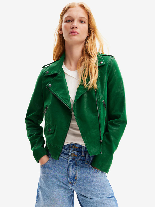 Desigual Grüne kurvige Lederjacke Harry von Desigual für Damen