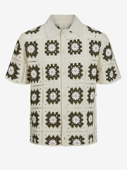 Jack & Jones Beigefarbenes gemustertes Herren-Kurzarmhemd Jack & Jones Havanna