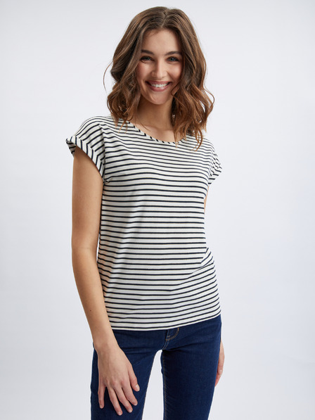 Orsay Creme und blau gestreiftes Damen-T-Shirt ORSAY