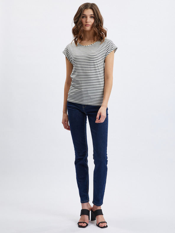 Orsay Creme und blau gestreiftes Damen-T-Shirt ORSAY