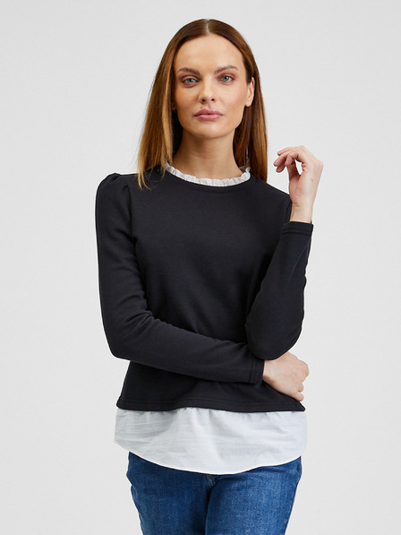 Orsay Schwarzer Damen-Pullover mit Hemd-Einsatz von ORSAY