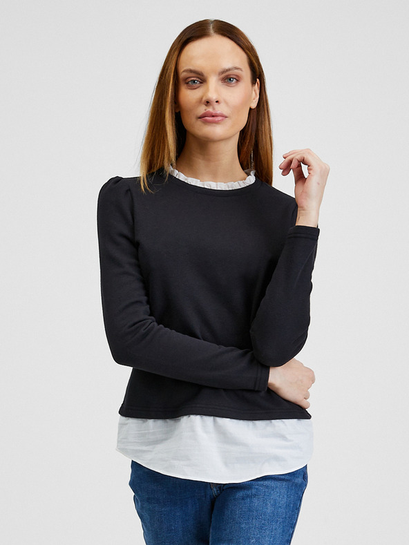 Orsay Schwarzer Damen-Pullover mit Hemd-Einsatz von ORSAY