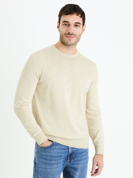 Celio Cremefarbener Herren-Basic-Pullover Celio Decoton