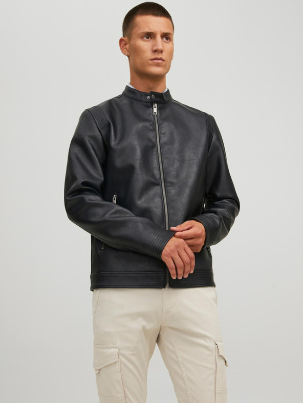 Jack & Jones Schwarze Jack & Jones Rocky Herren Lederjacke