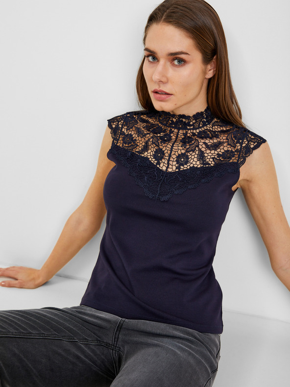 Orsay Dunkelblaues Damen-T-Shirt mit Spitzendetail ORSAY