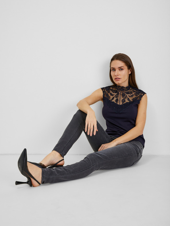 Orsay Dunkelblaues Damen-T-Shirt mit Spitzendetail ORSAY