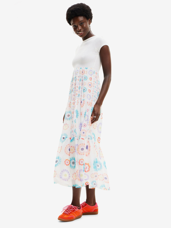 Desigual Weißes gemustertes Maxikleid für Damen Desigual Galiana