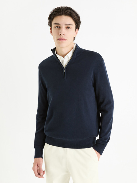 Celio Dunkelblauer Herren-Basic-Pullover Celio Gecotont