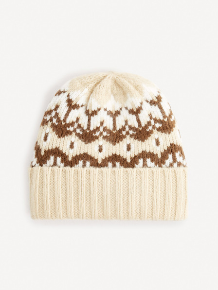 Celio Braun und beige gemusterte Herren-Wintermütze Celio Fibeajaq