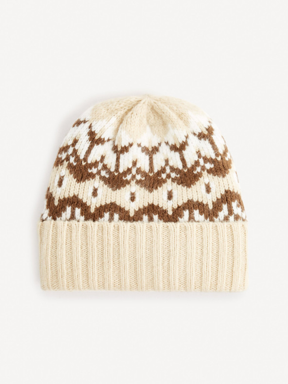 Celio Braun und beige gemusterte Herren-Wintermütze Celio Fibeajaq