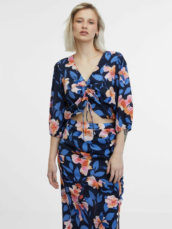 Orsay Dunkelblaue Damenbluse mit Blumenmuster ORSAY