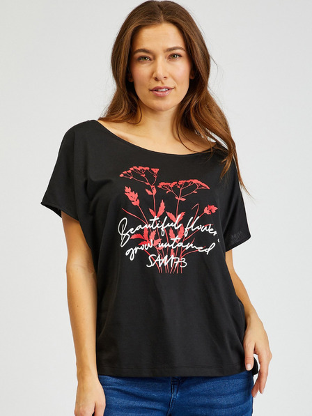 Sam 73 Schwarzes bedrucktes Damen-T-Shirt SAM73 Circinus