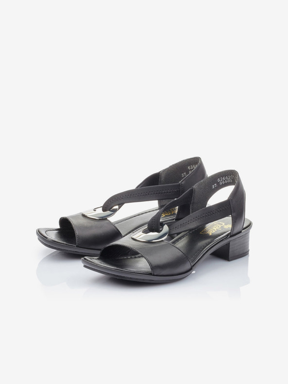 Rieker Schwarze Damen Ledersandalen mit Absatz Rieker