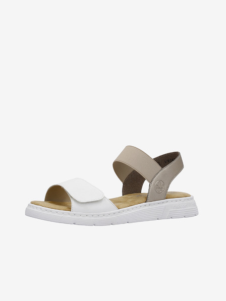 Rieker Beige-weiße Damen Ledersandalen Rieker