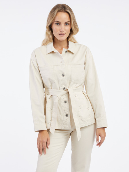Orsay Beige gemusterte Damen-Jeansjacke ORSAY