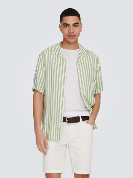ONLY & SONS Weiß-grün gestreiftes Kurzarmhemd für Herren ONLY & SONS Wayne