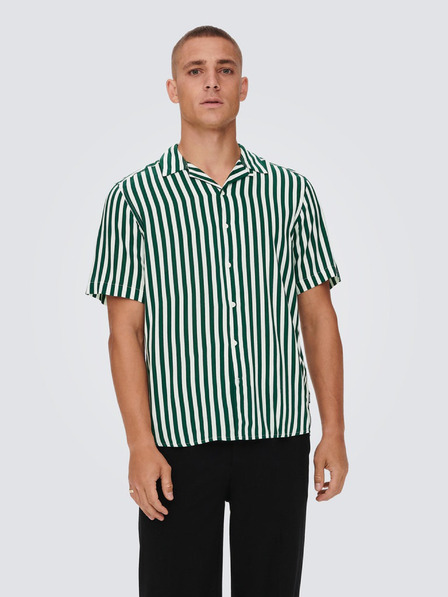 ONLY & SONS Weiß-grün gestreiftes Kurzarmhemd für Herren ONLY & SONS Wayne