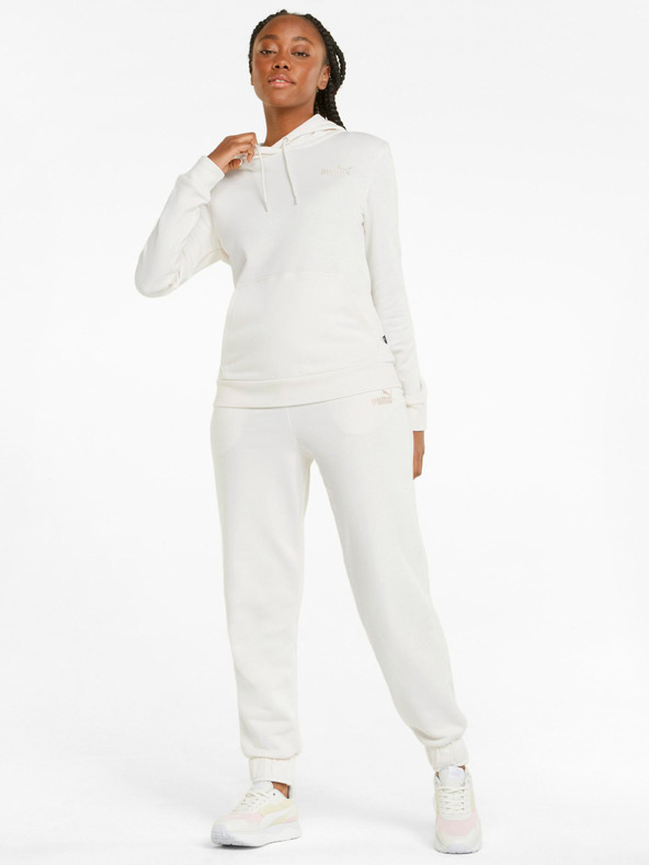 Puma Cremefarbener Puma ESS+ Stickerei Hoodie TR