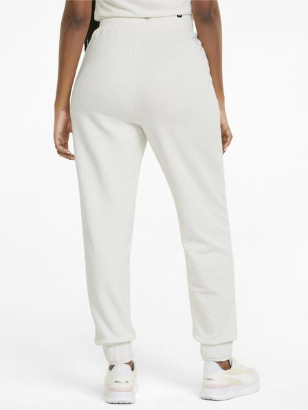 Puma Cremefarbene Puma ESS+ Stickerei Hose mit hohem Bund für Frauen