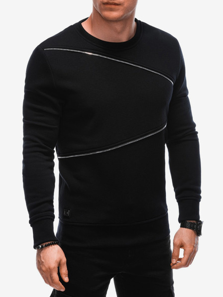 Ombre Clothing Schwarzes Herren-Sweatshirt mit dekorativen Reißverschlüssen Ombre Clothing