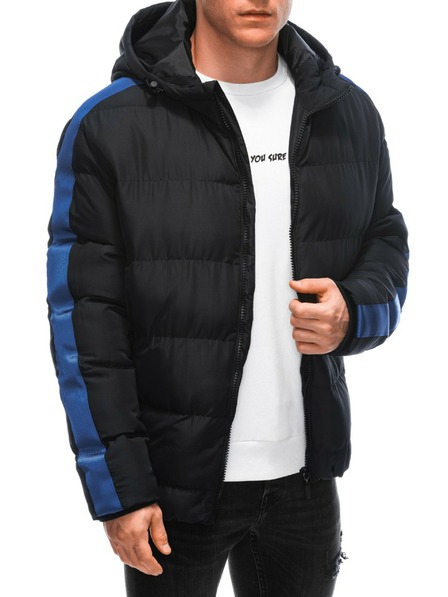 Edoti Blaue und schwarze Herren Stepp-Winterjacke Edoti