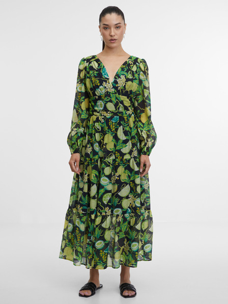 Orsay Schwarz-gelbes gemustertes Maxi-Kleid für Damen ORSAY