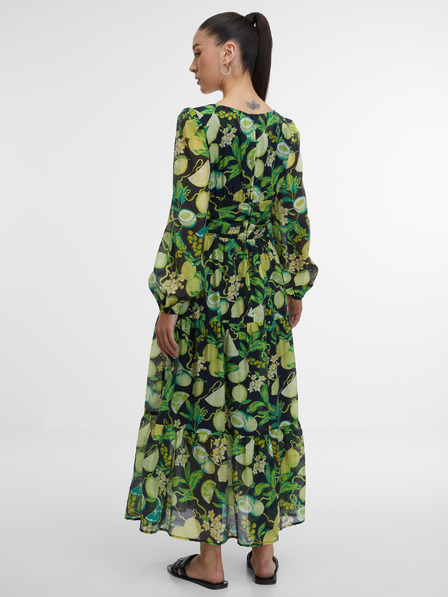 Orsay Schwarz-gelbes gemustertes Maxi-Kleid für Damen ORSAY