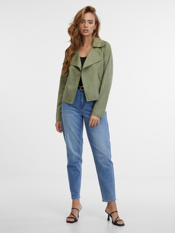 Orsay Khakifarbene Damenjacke aus Veloursleder ORSAY