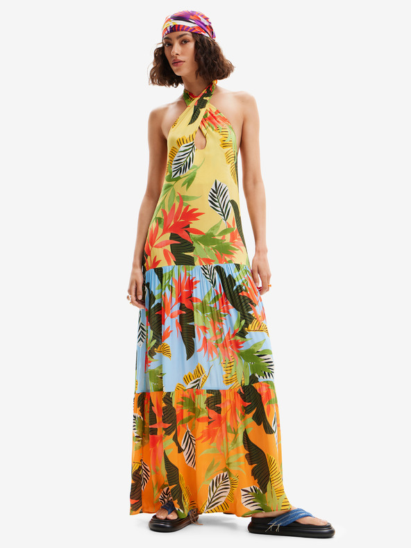 Desigual Gelbes Floral Beach Maxikleid für Damen Desigual Tropi