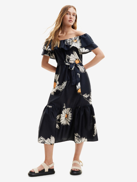 Desigual Schwarzes geblümtes Damen-Midikleid Desigual Georgeo
