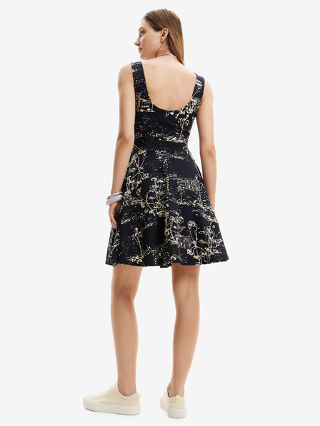 Desigual Cremefarbenes und schwarzes gemustertes Damenkleid Desigual Tually