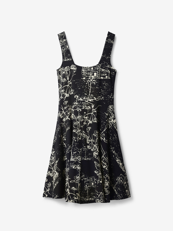 Desigual Cremefarbenes und schwarzes gemustertes Damenkleid Desigual Tually