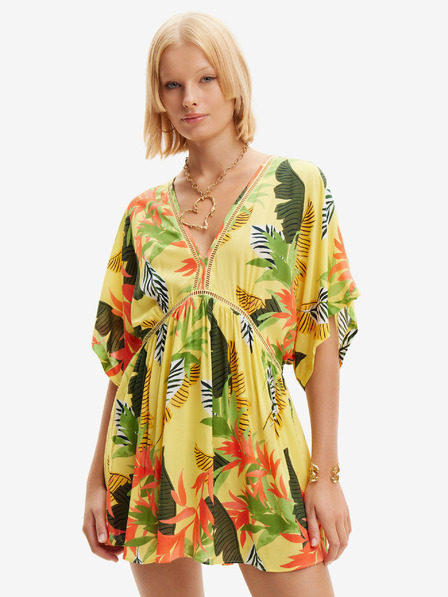 Desigual Gelbes Damen Strandkleid mit Blumenmuster Desigual Top Tropical Party