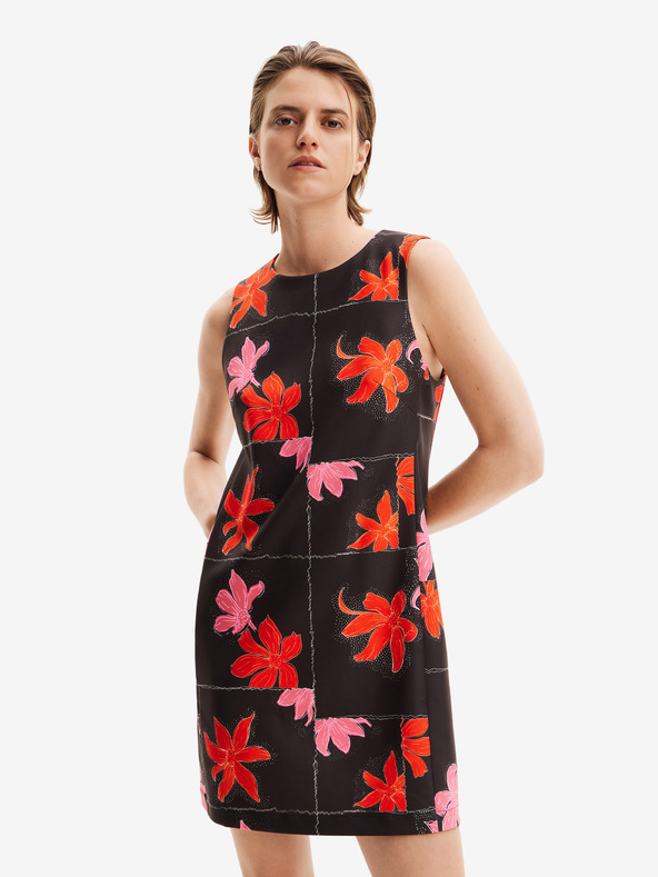 Desigual Rot-schwarzes geblümtes Minikleid für Damen Desigual Houston