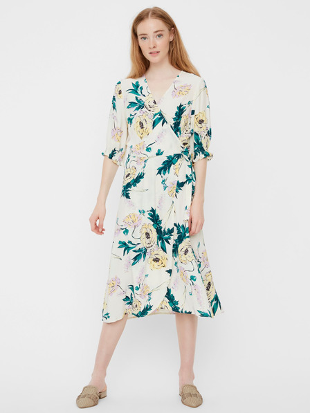 Vero Moda Cremefarbener geblümter Wickel-Midi VERO MODA Oline