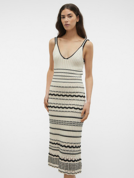 Vero Moda Schwarz-cremefarbenes gestreiftes Midikleid für Damen Vero Moda Minou