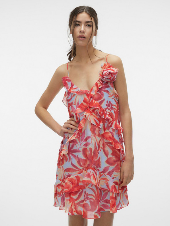 Vero Moda Vero Moda Marie cremefarbenes und rotes geblümtes Damenkleid