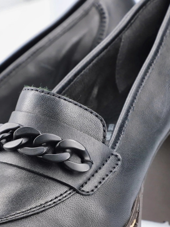 Rieker Schwarze Damen Leder Halbschuhe mit Absatz Rieker