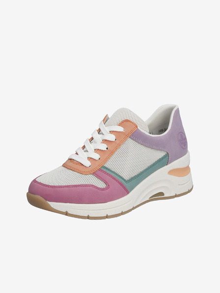 Rieker Cremefarbene und rosafarbene Damen-Keilsneakers Rieker