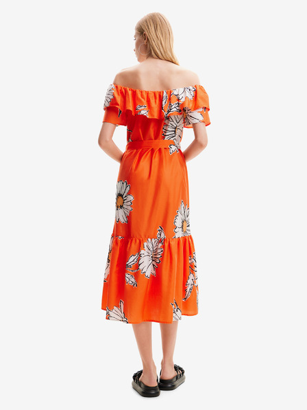 Desigual Orangefarbenes geblümtes Damen-Midikleid Desigual Georgeo