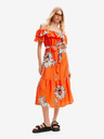 Desigual Orangefarbenes geblümtes Damen-Midikleid Desigual Georgeo