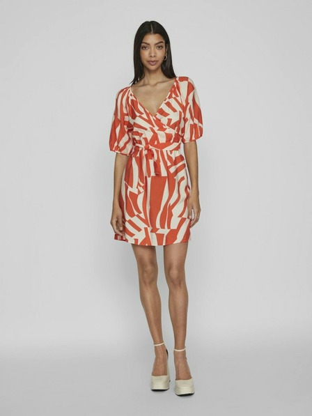 Vila Cremefarbenes und orangefarbenes gemustertes Damenkleid VILA Dogma