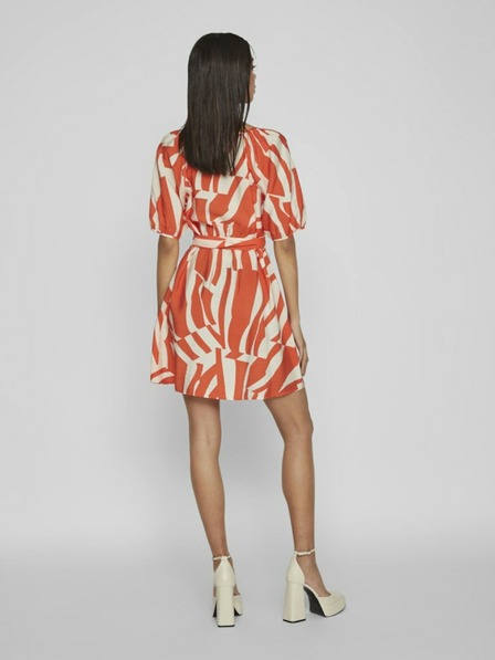Vila Cremefarbenes und orangefarbenes gemustertes Damenkleid VILA Dogma