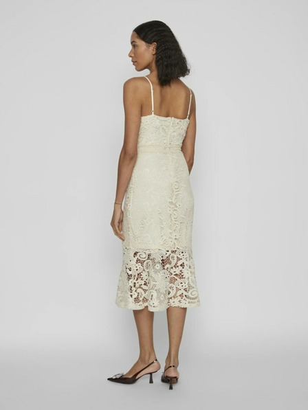 Vila Cremefarbenes Damen-Spitzen-Midikleid VILA Capella