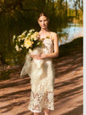 Vila Cremefarbenes Damen-Spitzen-Midikleid VILA Capella