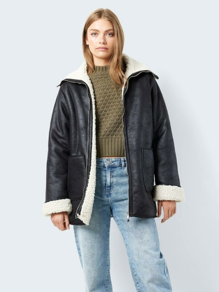 Noisy May Schwarze Damen-Kunstfell-Winterjacke Noisy May Hailey