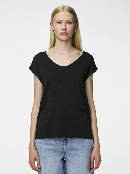 Pieces Schwarzes T-Shirt mit Metallfasern Pieces