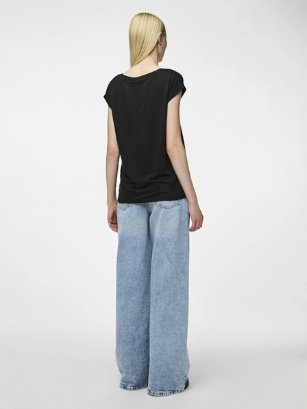 Pieces Schwarzes T-Shirt mit Metallfasern Pieces