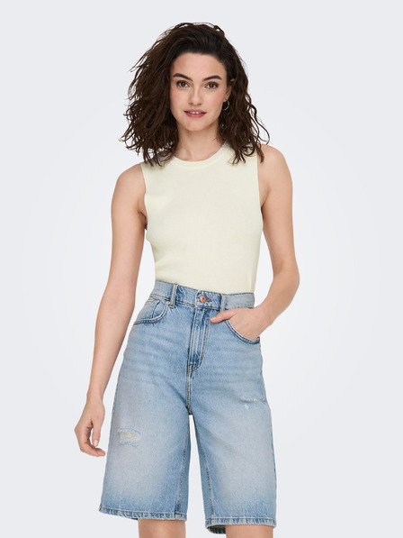 ONLY Cremefarbenes geripptes Damen-Basic-Top ONLY Majli